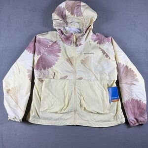 Columbia Jacket Womens Large Yellow Floral Omni-Shade Hooded Windbreaker UPF 50
